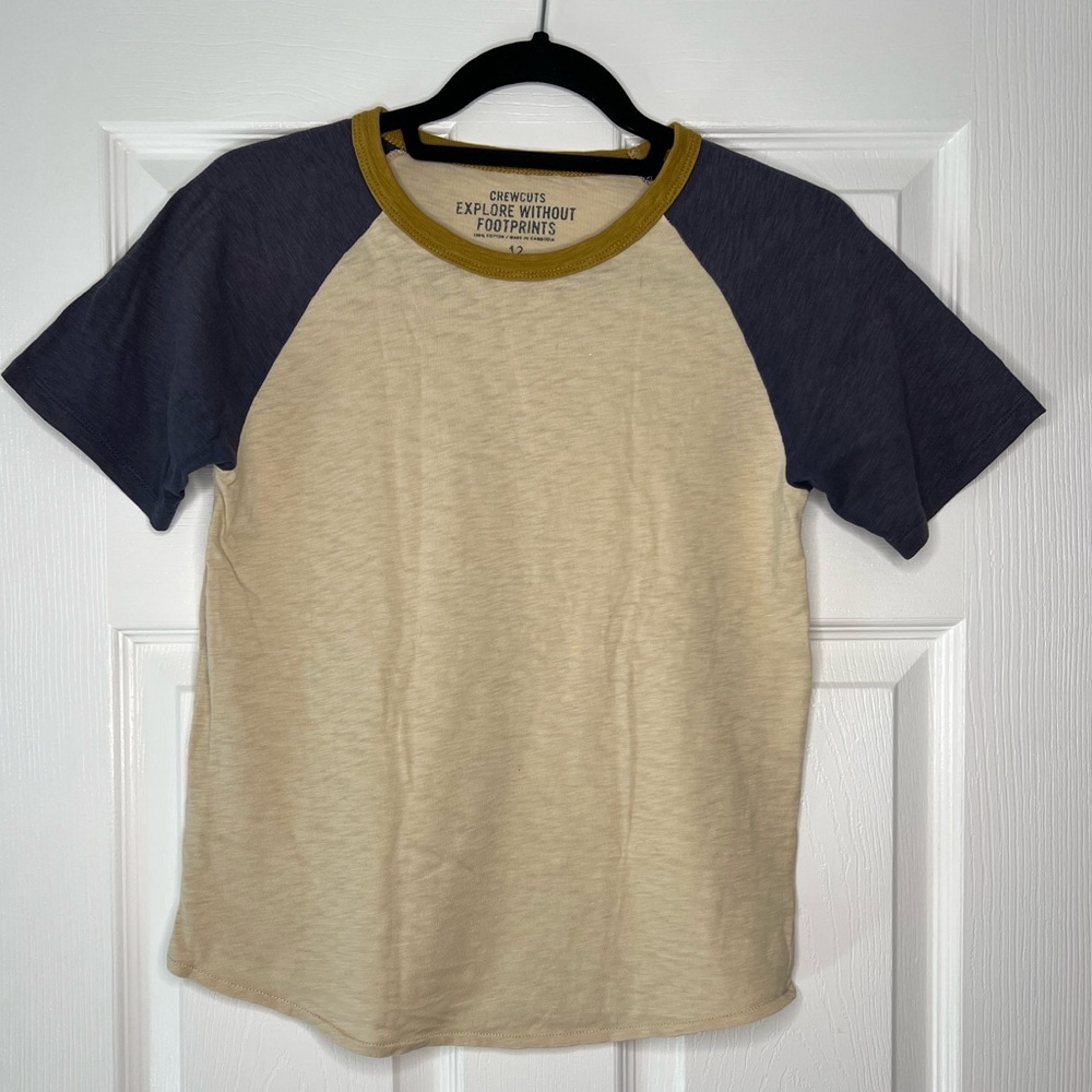 Crewcuts Cream and Navy Raglan Tee